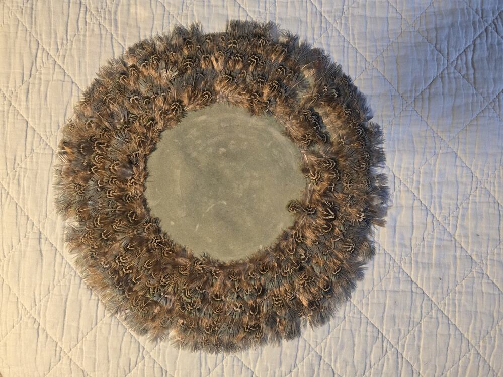 Vintage Round Feather Placemat Handmade Boho Natural Table Centerpiece Vtg plant